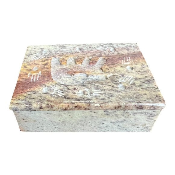 Handcrafted Stone Trinket Box With Bear, Paw Print Design Rectangular Multicolor - Picture 6 of 7